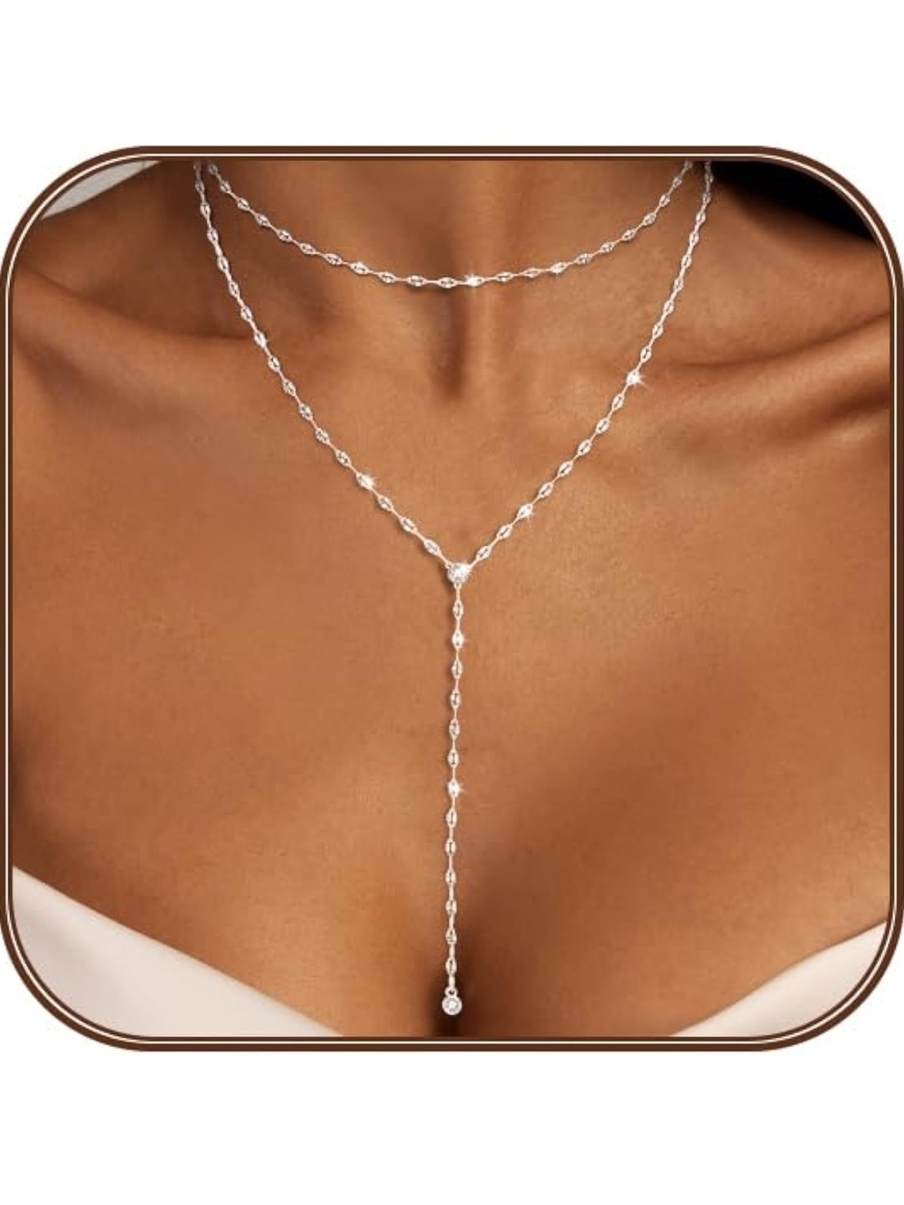 Silver Y-Drop Layered Necklace - Elegant Women Jewelry